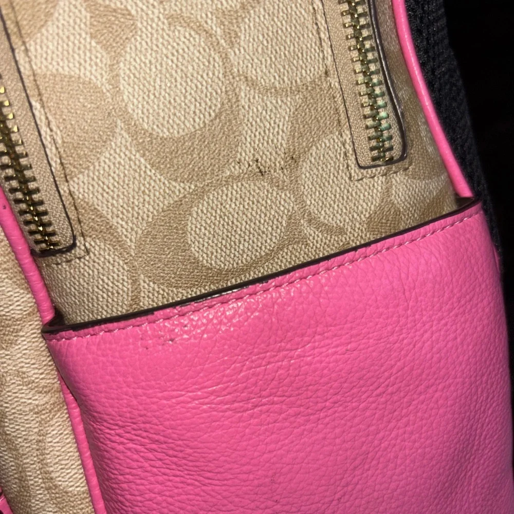 Coach Signature Canvas and Pink Leather Backpack